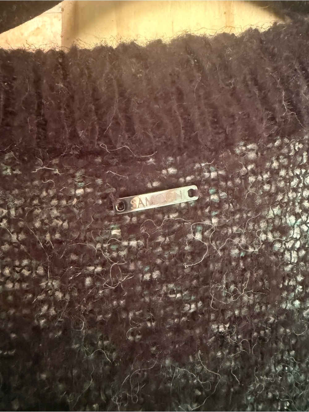 SAMOON Black & Teal Open-Front Plaid Cardigan - Picture 3 of 4